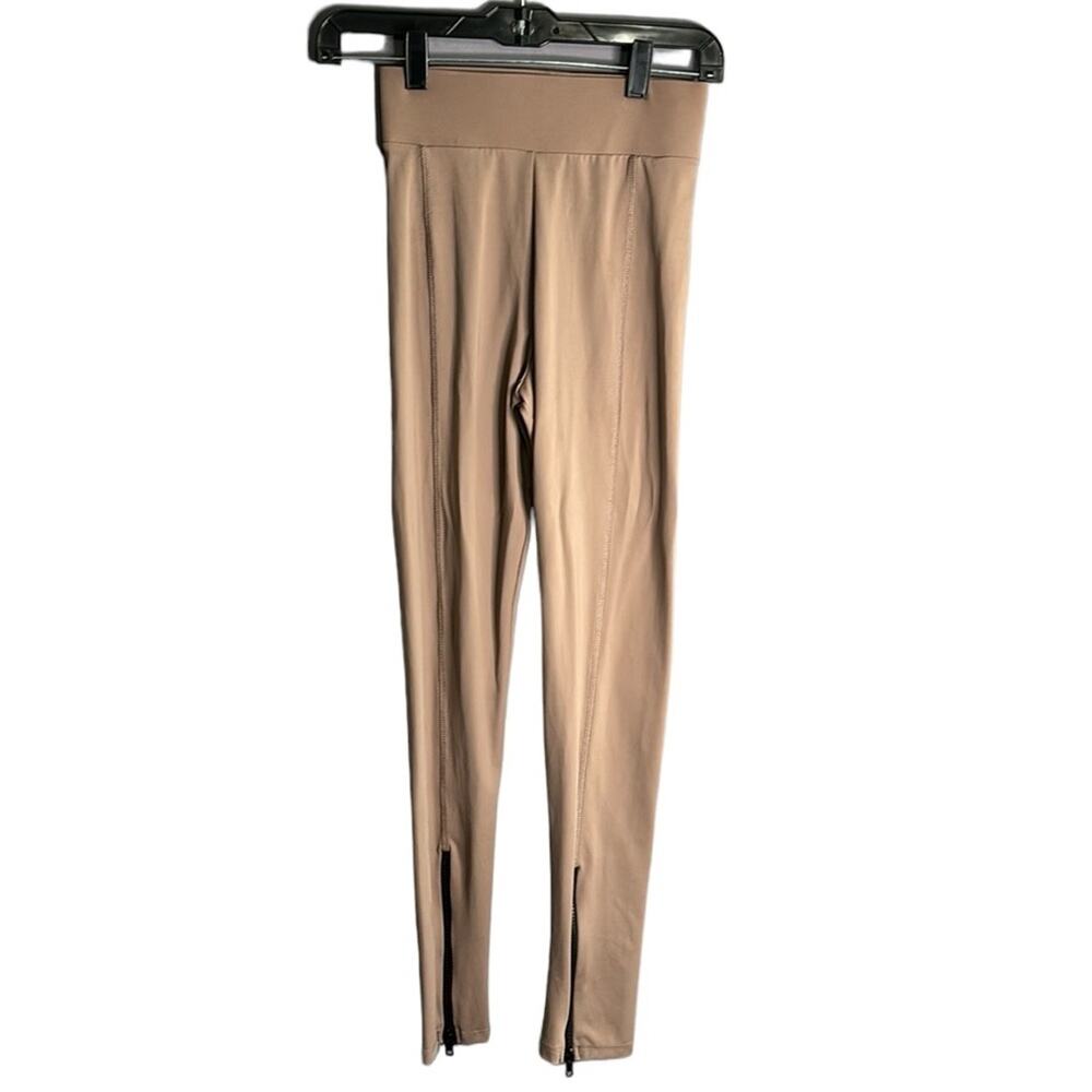 Zara Tan High Waist Leggings Zipper Detail Small - Picture 1 of 9